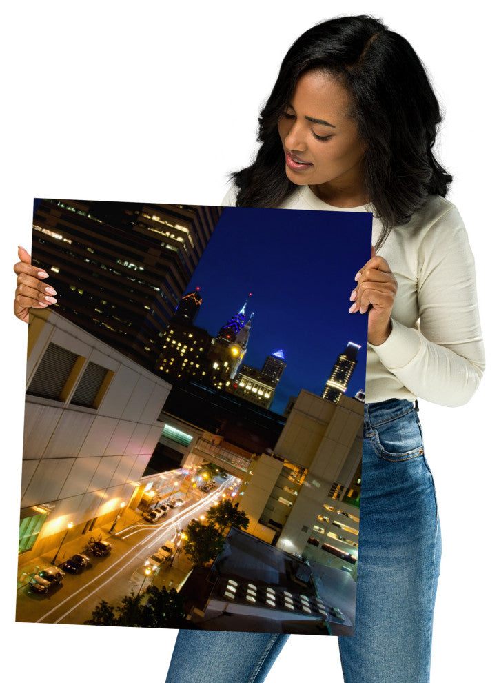 Light Trails in Philly Night Urban Landscape Photo Unframed Wall Art Print, 16" X 20"