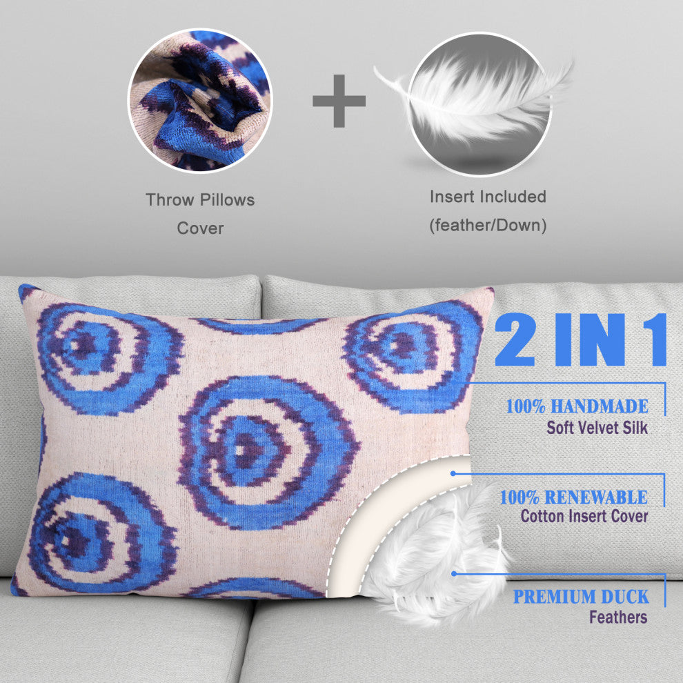 Canvello Habdmade Velvet Blue Throw Pillow with Down Insert - 16x24 in