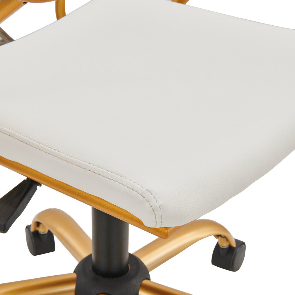 LUXMOD Classy Goldtone Adjustable Swivel Ergonomic Desk Chair, White