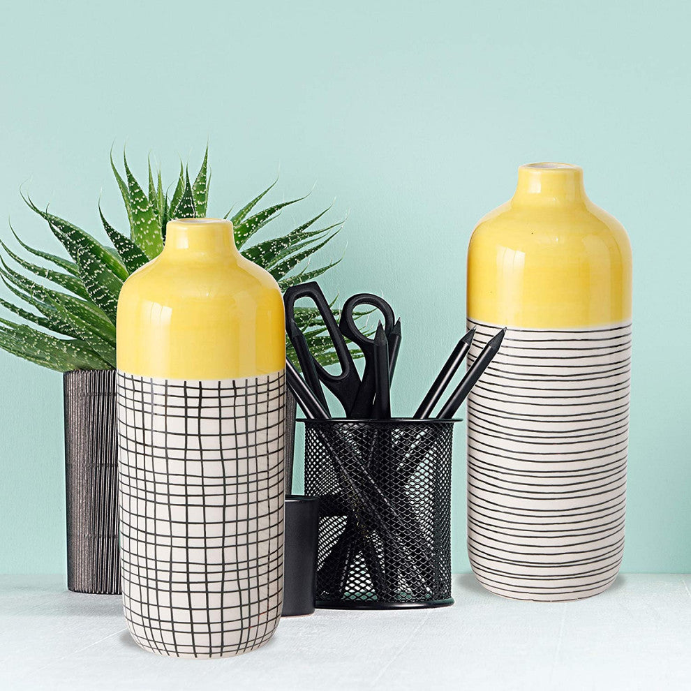 2 Piece Pop-Yellow Vases,  7.75 Inches