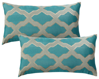 Safi Jacquard Lumbar 2 Pieces Pillow Shell Set, Deep Teal, 14"x26"