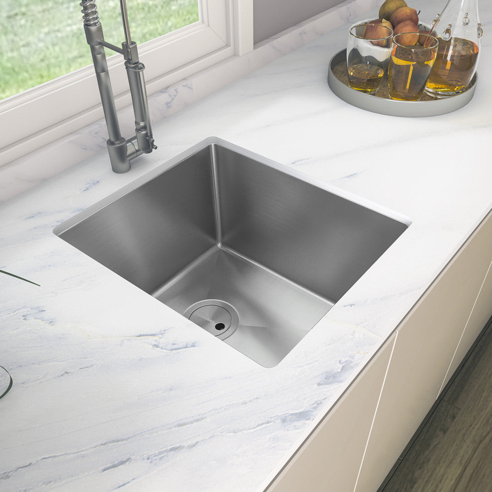 Sinber Single Bowl Kitchen Sink with 304 Stainless Steel Satin Finish, 15"x17", Undermount