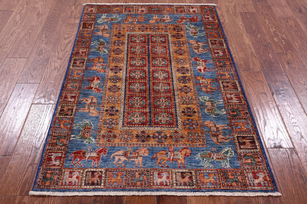 3' 3" X 5' 0" Handmade Antiqued Pazyryk Historical Design Rug Q10699