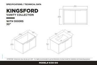 Kingsford Grooved-Look Bath Vanity, Bright Oak, White Ceramic Sink, 30", Doors