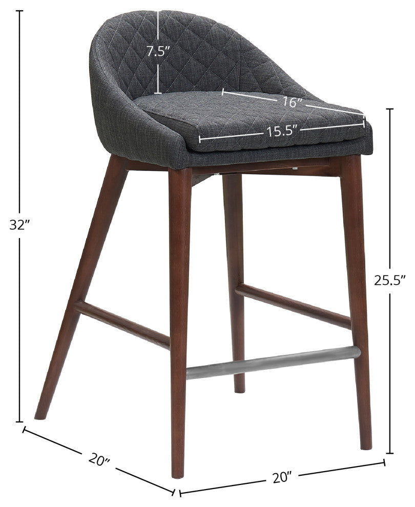 Mila Counter Stool, Set of 2, Dark Gray