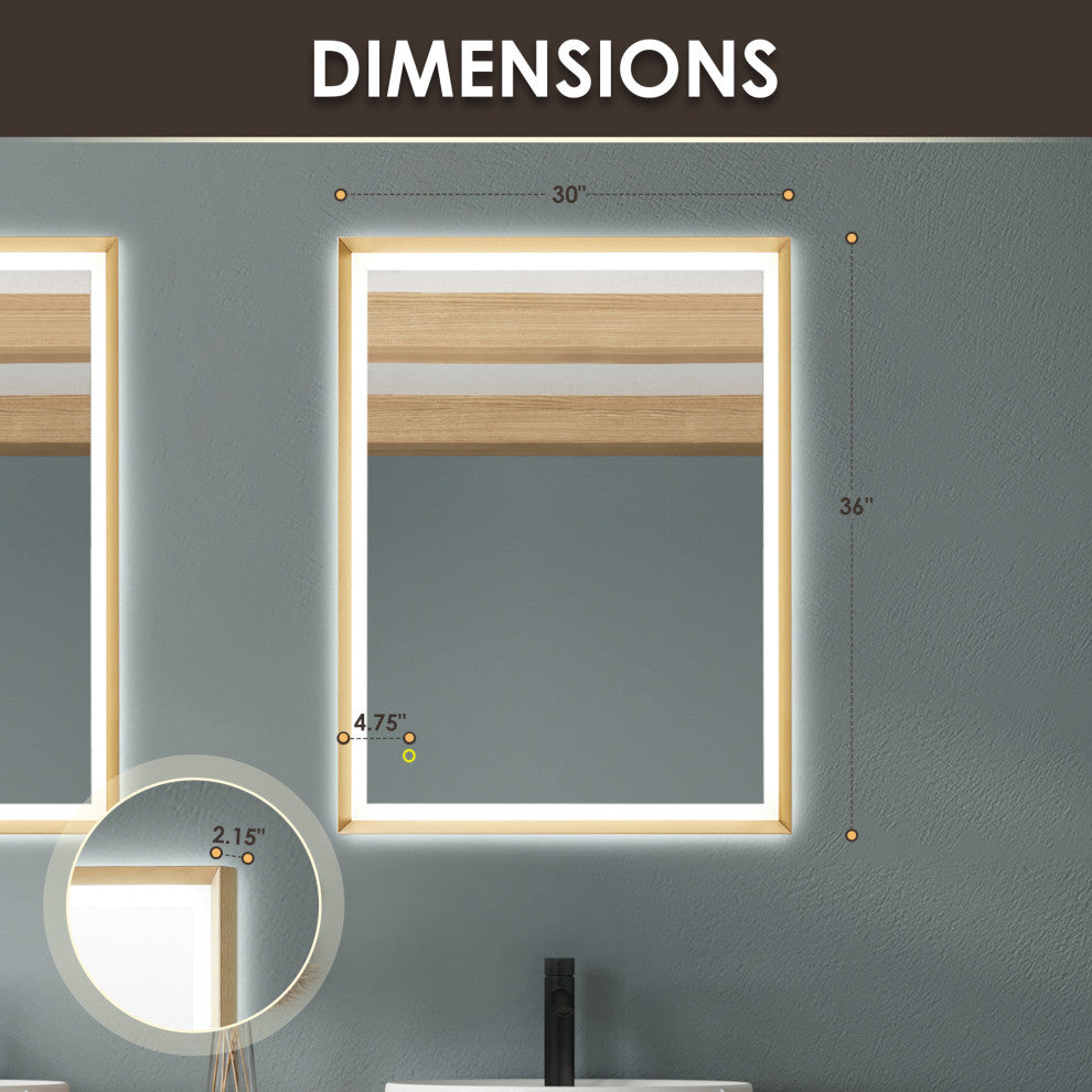 Apollo Anti-Fog Dimmable Vanity, LED Lighted Wall Mirror, Brushed Gold, 36"