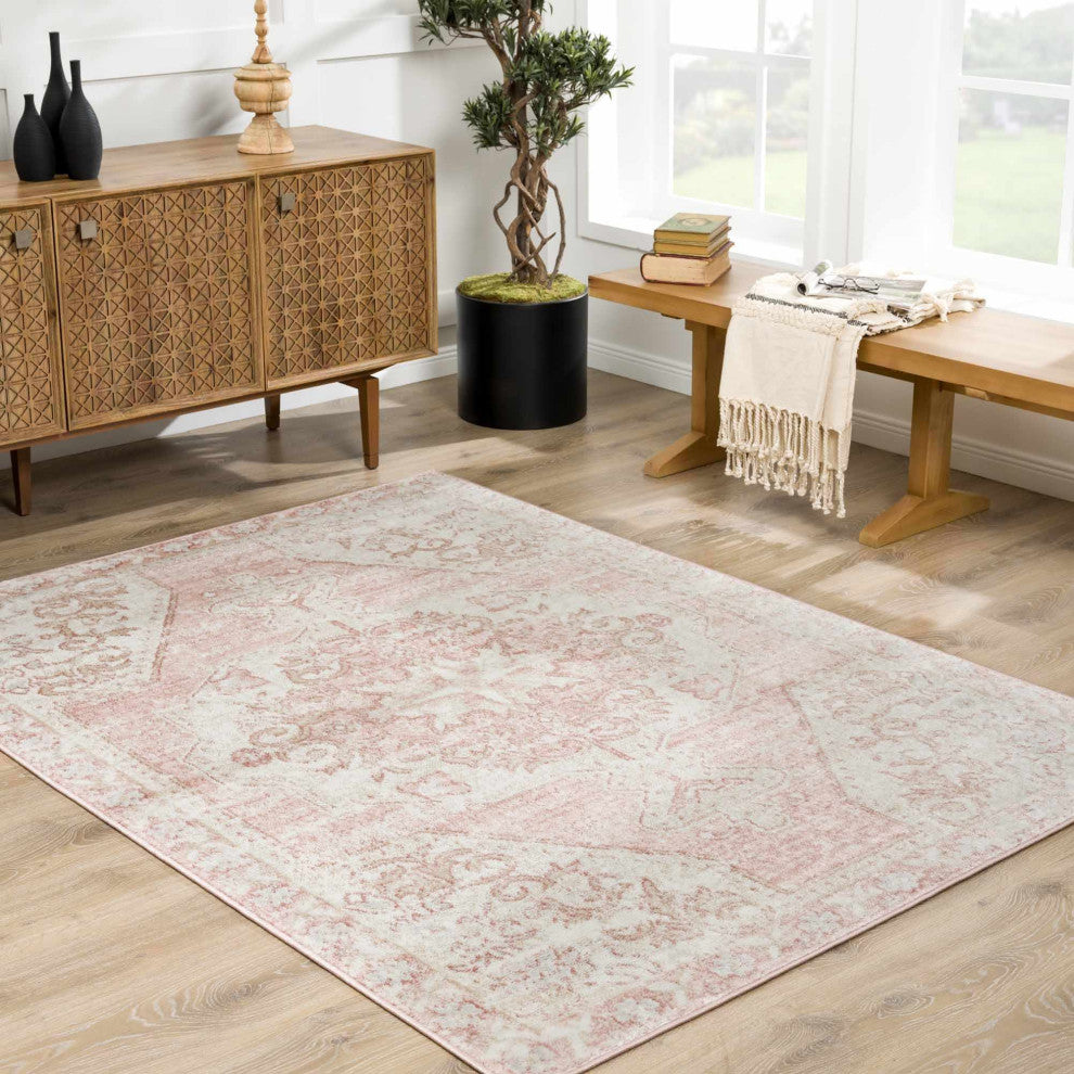 Hauteloom Snead Area Rug, Pale Pink/Plum/Peach, 3'11"x5'7"