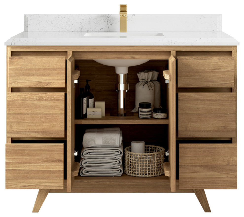 Madison Teak 48 Single Sink Bath Vanity in Light Natural 1.5" Empira Quartz