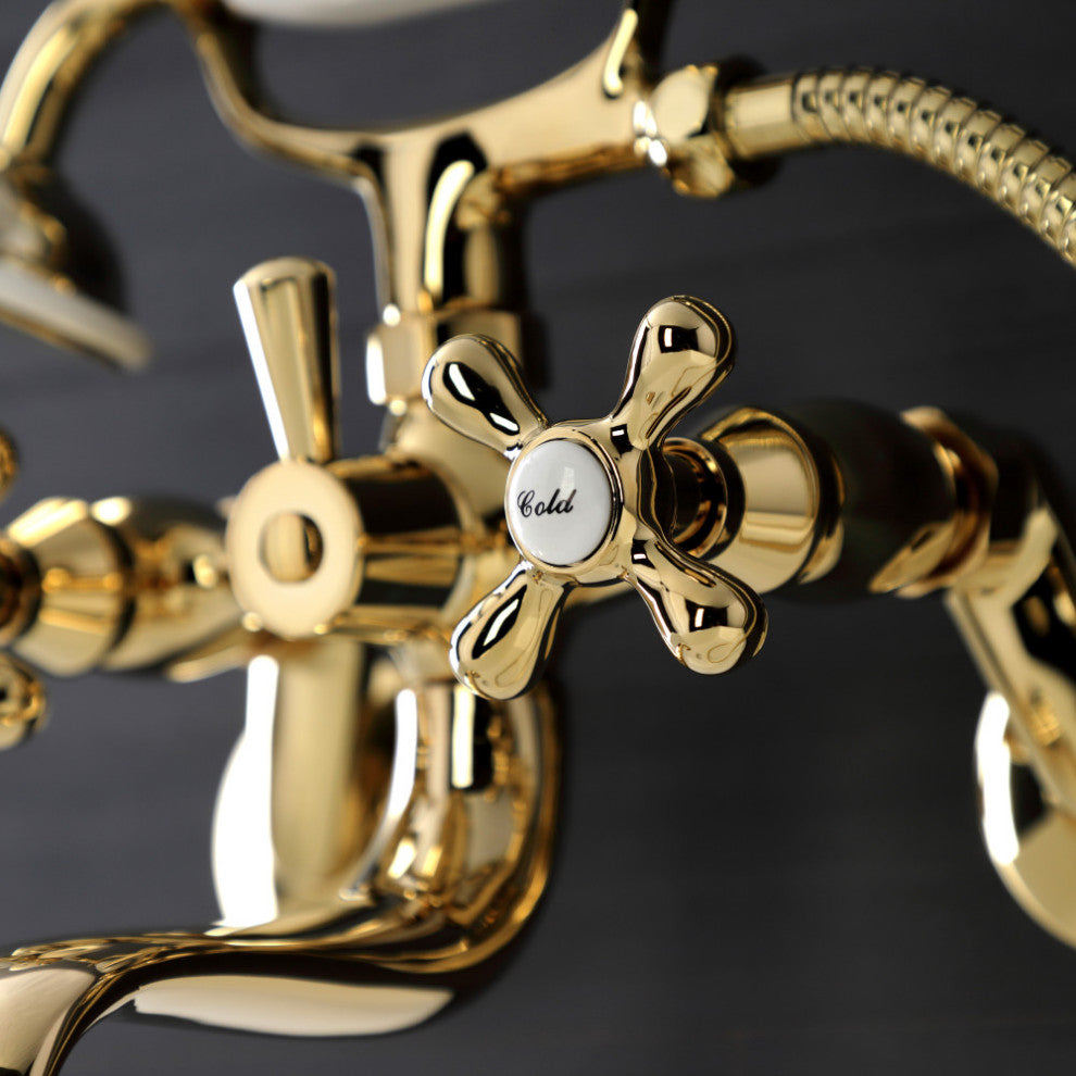 KS226PB Wall Mount Tub Faucet With Hand Shower, Polished Brass