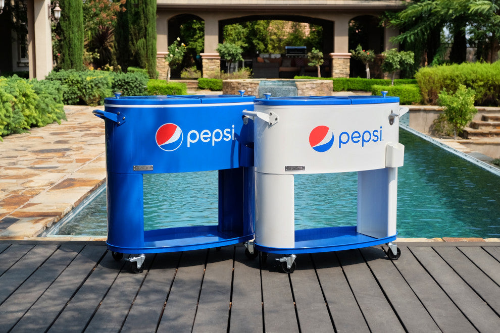 Permasteel 80 Quart Portable Rolling Oval Patio Cooler, Blue
