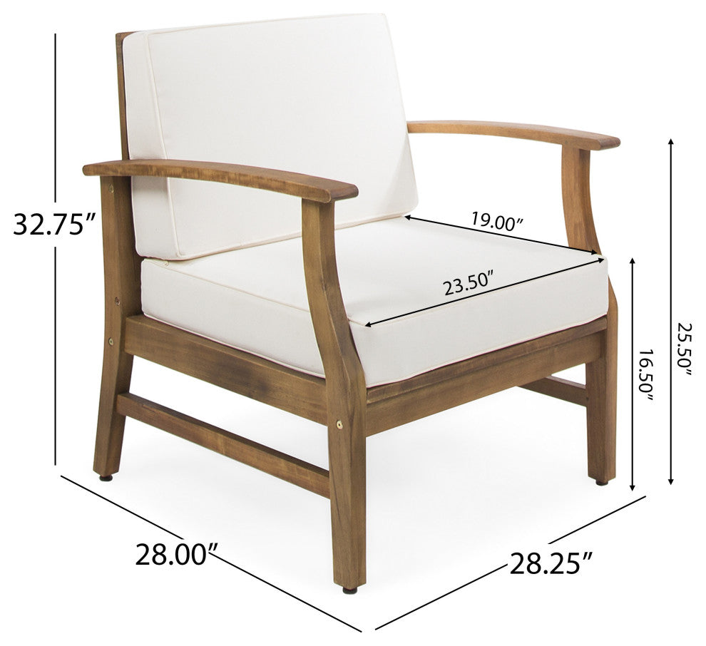 GDF Studio 3-Piece Pearl Outdoor Acacia Wood Chat Set With Cushions, Cream