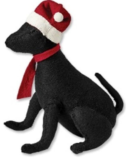 Black Lab with Santa Hat Christmas Tree Topper in Hand Felted Wool