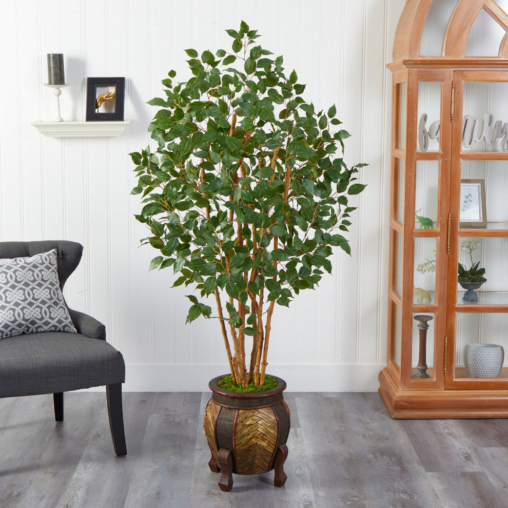 5.5' Ficus Bushy Artificial Tree, Decorative Planter
