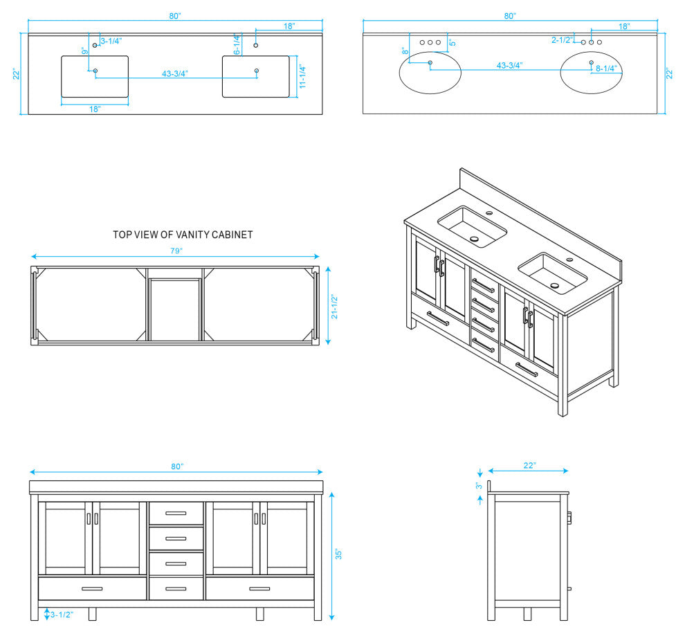 Wyndham WCS141480DGYCMUNSMED 80" Vanity in Gray + Carrera Marble and Square Sin