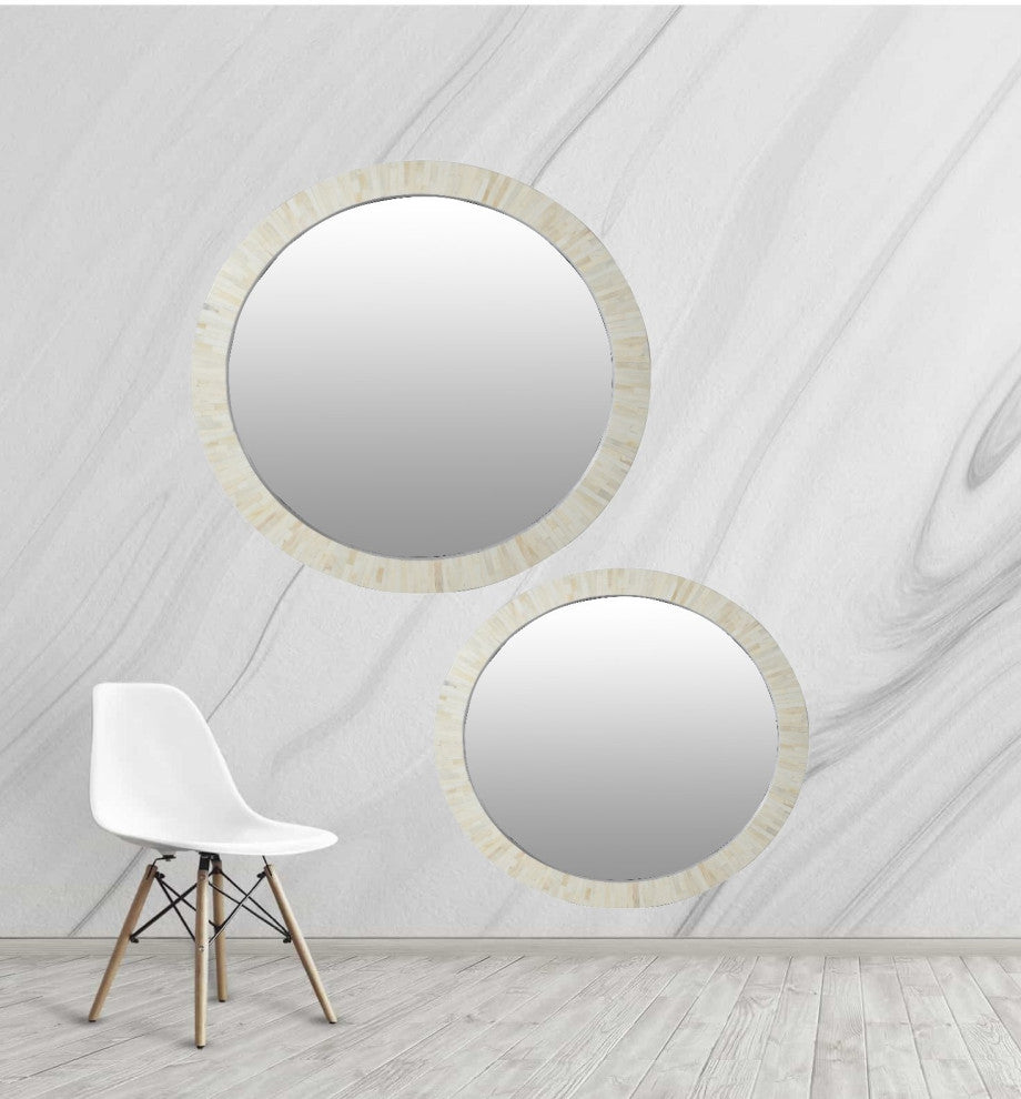 Edward Bone Inlay Round Mirror, 34"