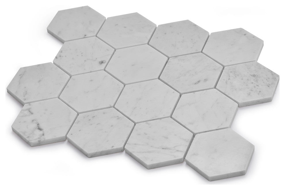 Burgos Aosta White Marble Mosaic Floor and Wall Tile, Box of 11