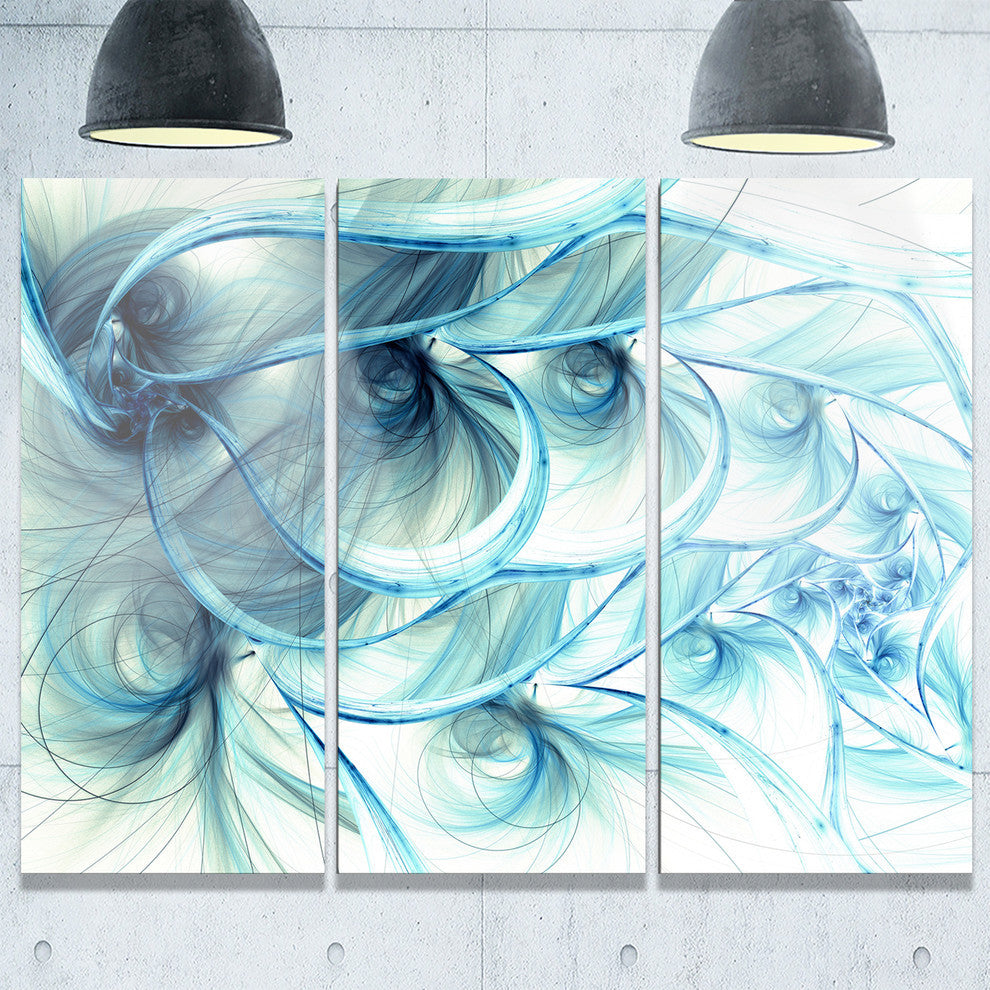 "Light Blue Fractal Flower Soft Pattern" Metal Wall Art, 3 Panels, 36"x28"