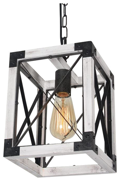 Island Wood Hanging Pendant Lamp Square Farmhouse Cage Pendant Light Fixture