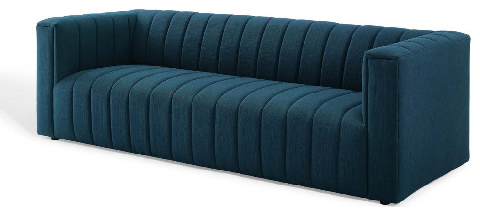 Tufted Sofa, Fabric, Navy Blue, Modern, Living Lounge Hotel Lobby Hospitality
