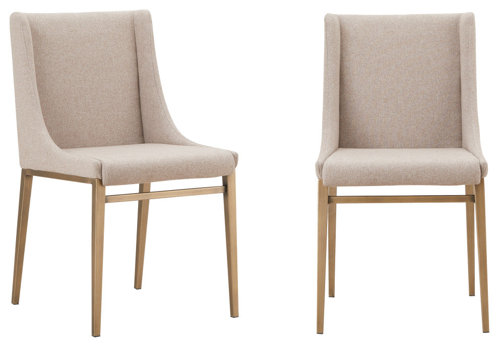 Modrest Mimi Contemporary Beige + Brass Dining Chair, Set of 2