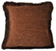 burnt orange and aqua floral print chenille decorative throw pillow with fringe