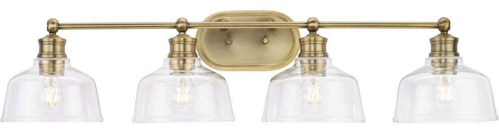 Singleton 4-Light 36" Vintage Brass Farmhouse Vanity Light, Clear Glass Shades