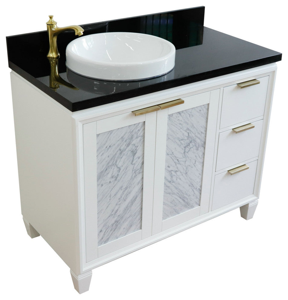 43" Single Vanity, White Finish With Black Galaxy