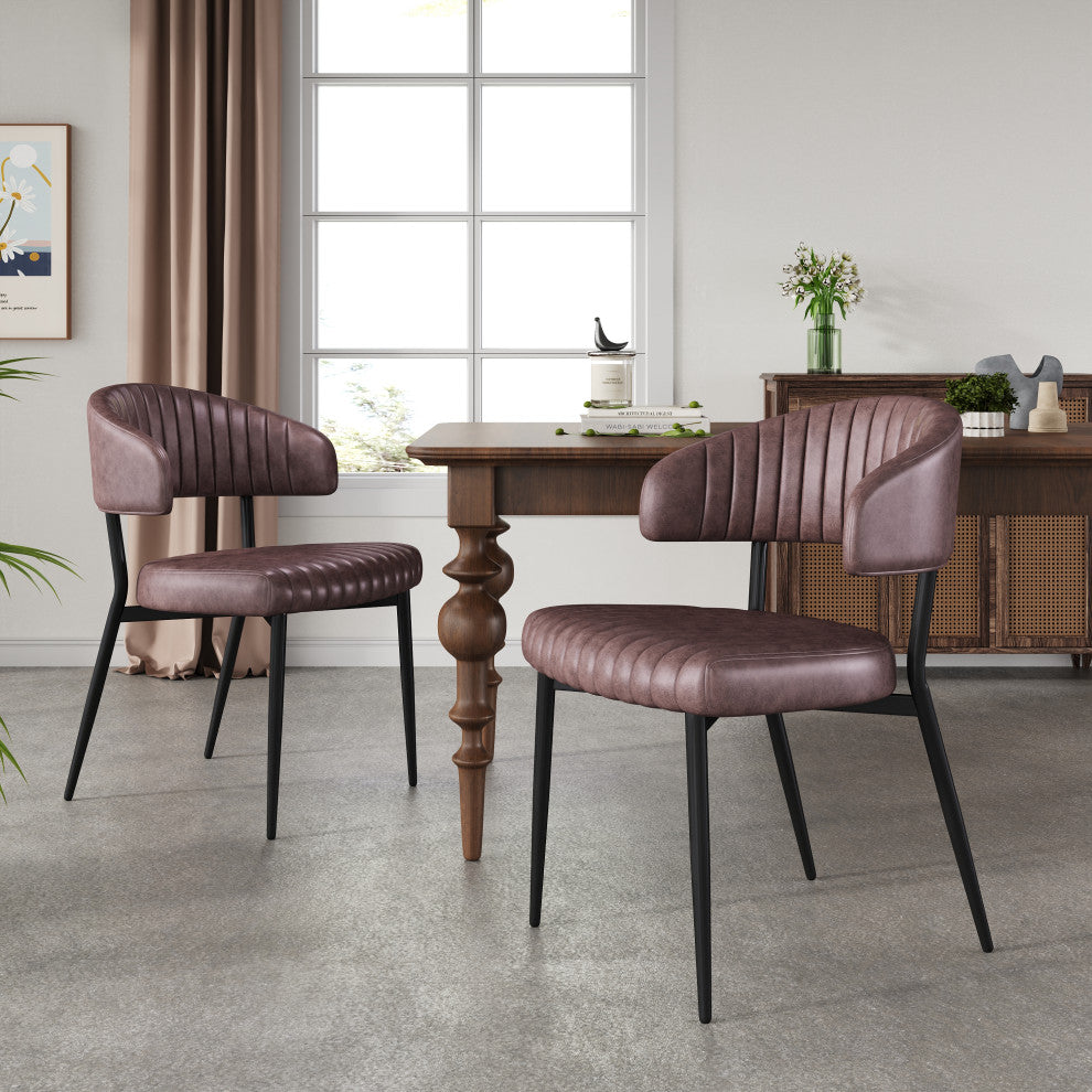 GDF Studio Curved Back Faux Leather Dining Chair, Brown/Black, Set of 2
