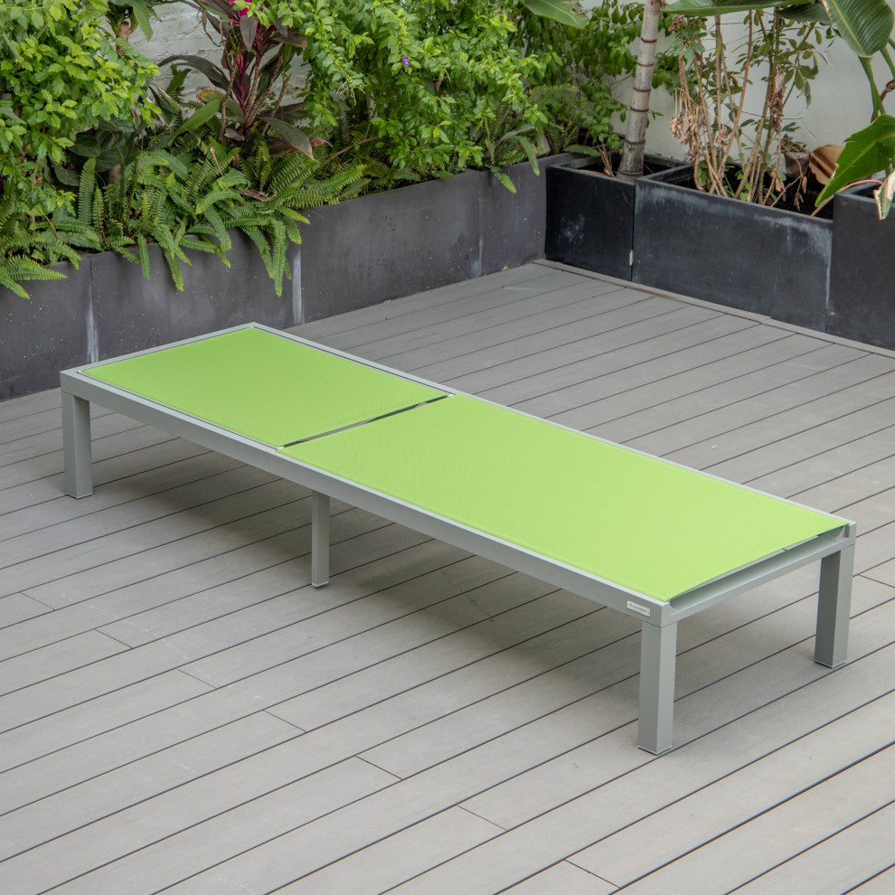 LeisureMod Marlin Patio Chaise Lounge Chair With Gray Frame, Green