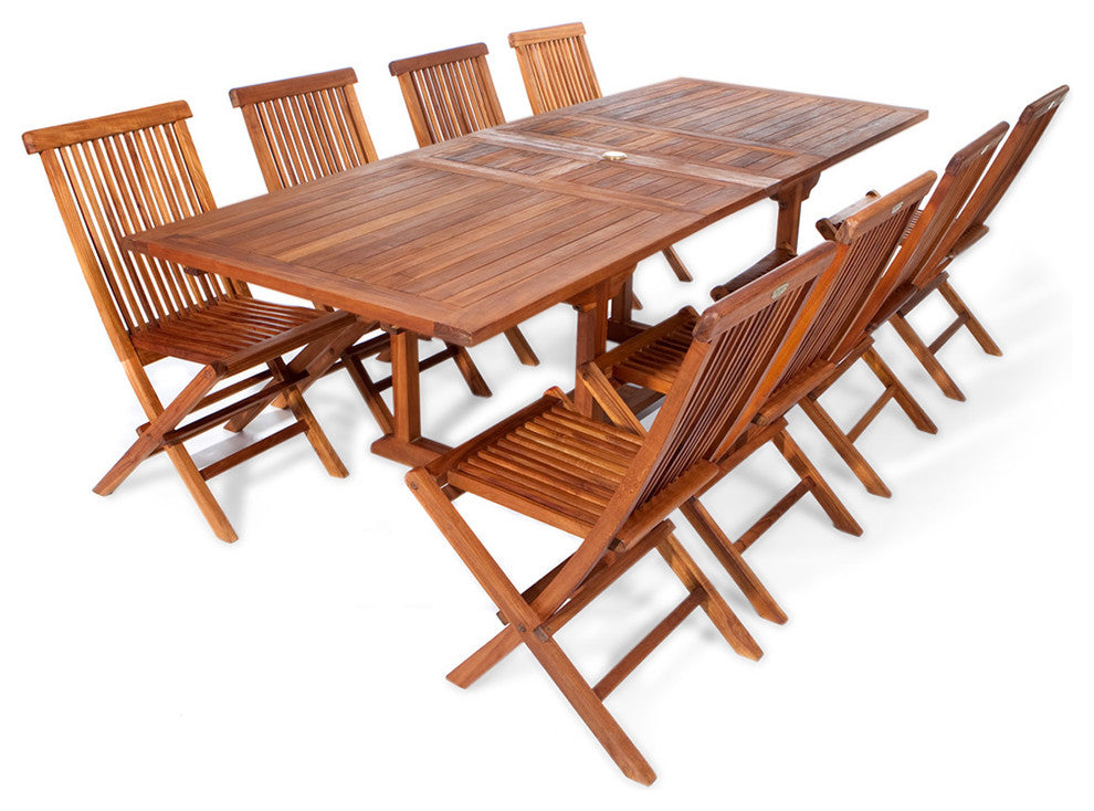9-Piece Rectangle Folding Chair Set and Cushion, Blue