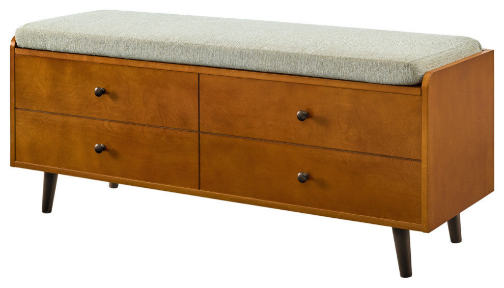 46" Mid Century Storage Bench with Cushion - Acorn/Tan