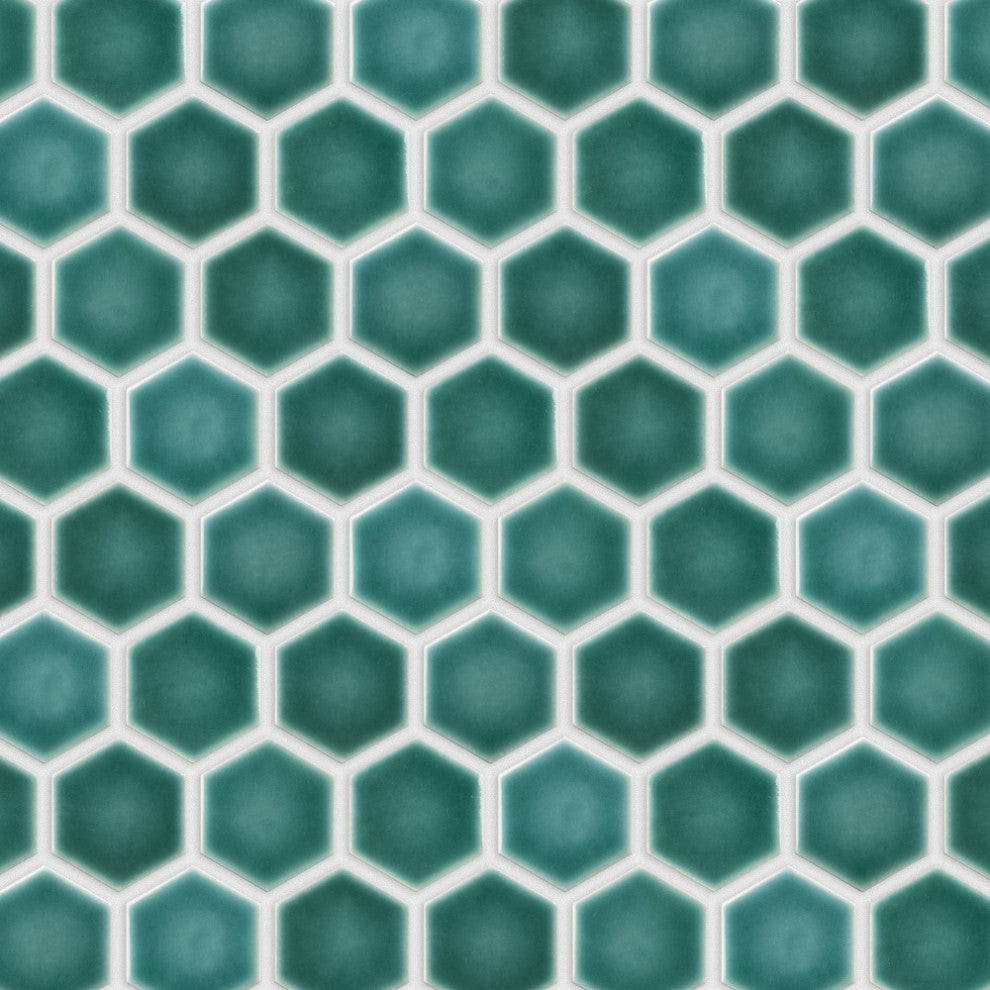 Hudson Due 2" Hex Emerald Porcelain Floor and Wall Tile