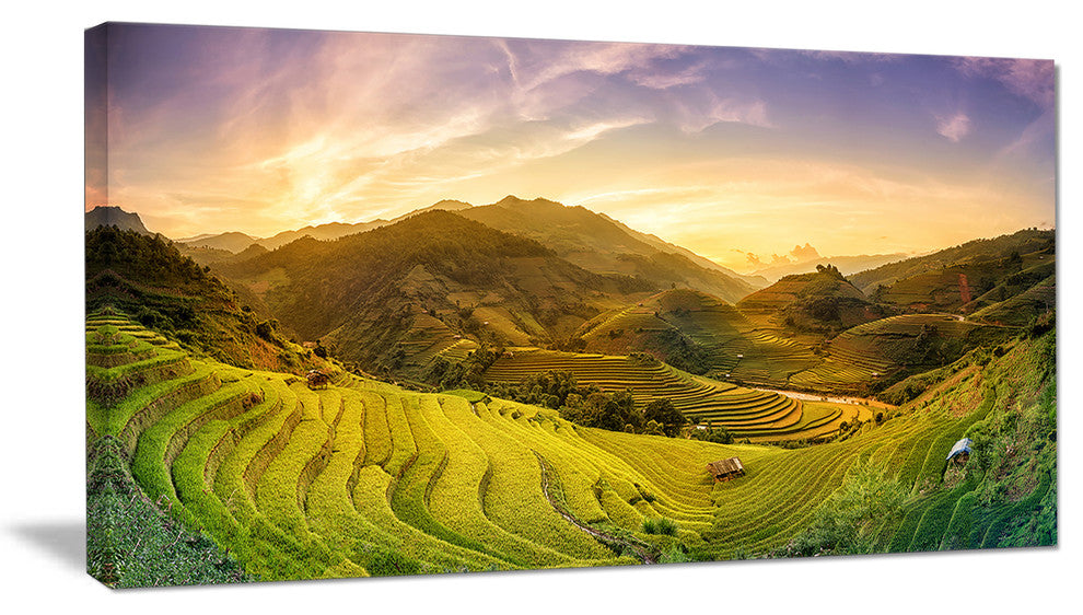 Rice Fields on Terraced Panorama, Landscape Canvas Art Print, 32"x16"