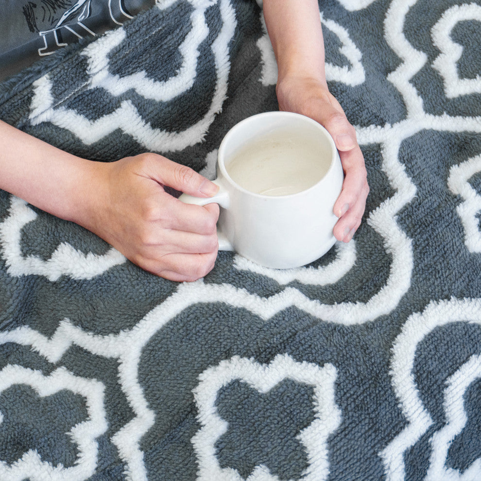 Jacquard Sherpa Throw Blanket, Gray