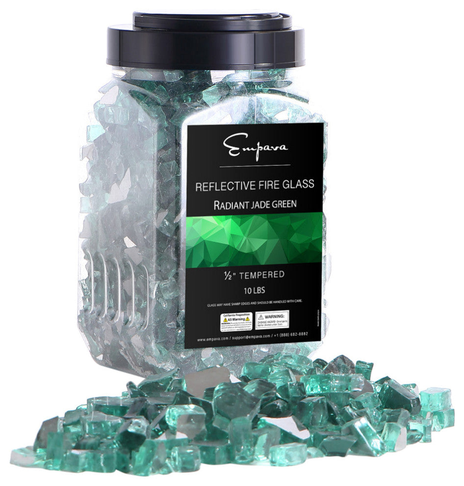 Empava 10 lbs. 1/2" Reflective Tempered Fire Glass for Gas Fire, Radiant Jade Gr