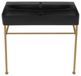 Carre 36" Ceramic Console Sink Matte Black Basin Gold Legs, Brushed Gold