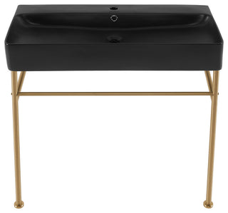 Carre 36" Ceramic Console Sink Matte Black Basin Gold Legs, Brushed Gold