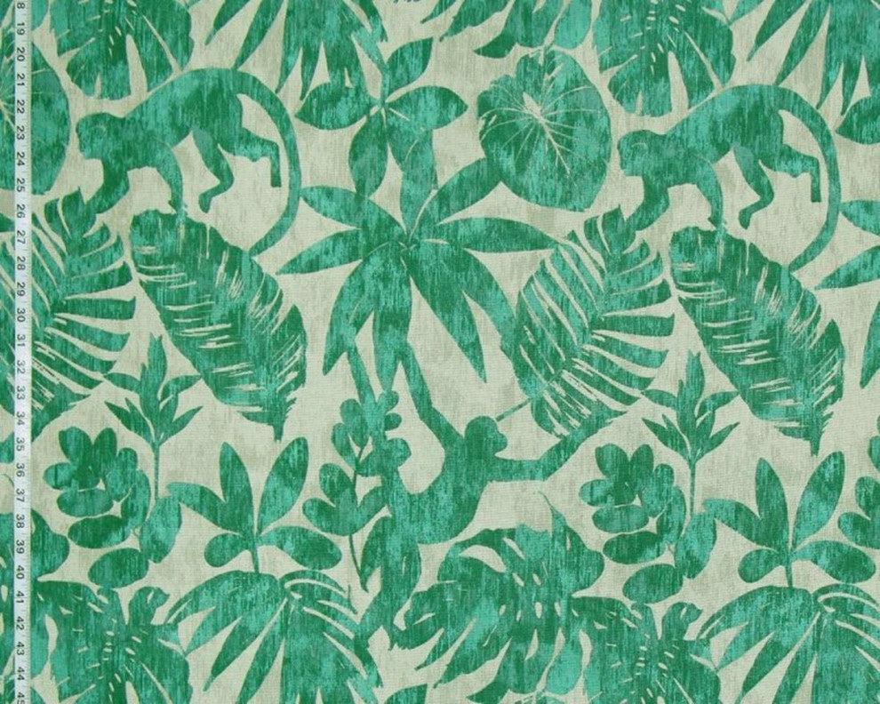 Green Monkey Fabric Jungle Silhouette Upholstery Drapery Material, Standard Cut
