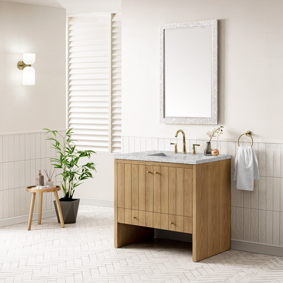 Hudson 36" Single Vanity, Light Natural Oak,  Eternal Jasmine Pearl Top