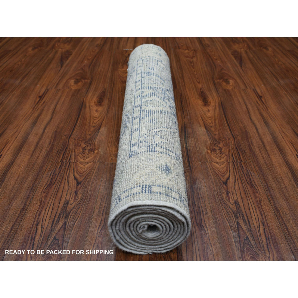 Gray, Extra Soft Wool, Anatolian Village, Hand Knotted, Runner Rug, 2'9"x9'4"
