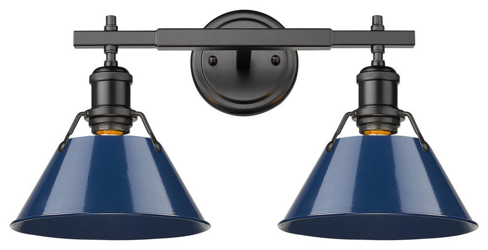 Orwell 2-Light Vanity Light in Matte Black with Matte Navy