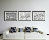 Texas Vintage Map Print On Canvas With Black Custom Frame, 28" X 37"