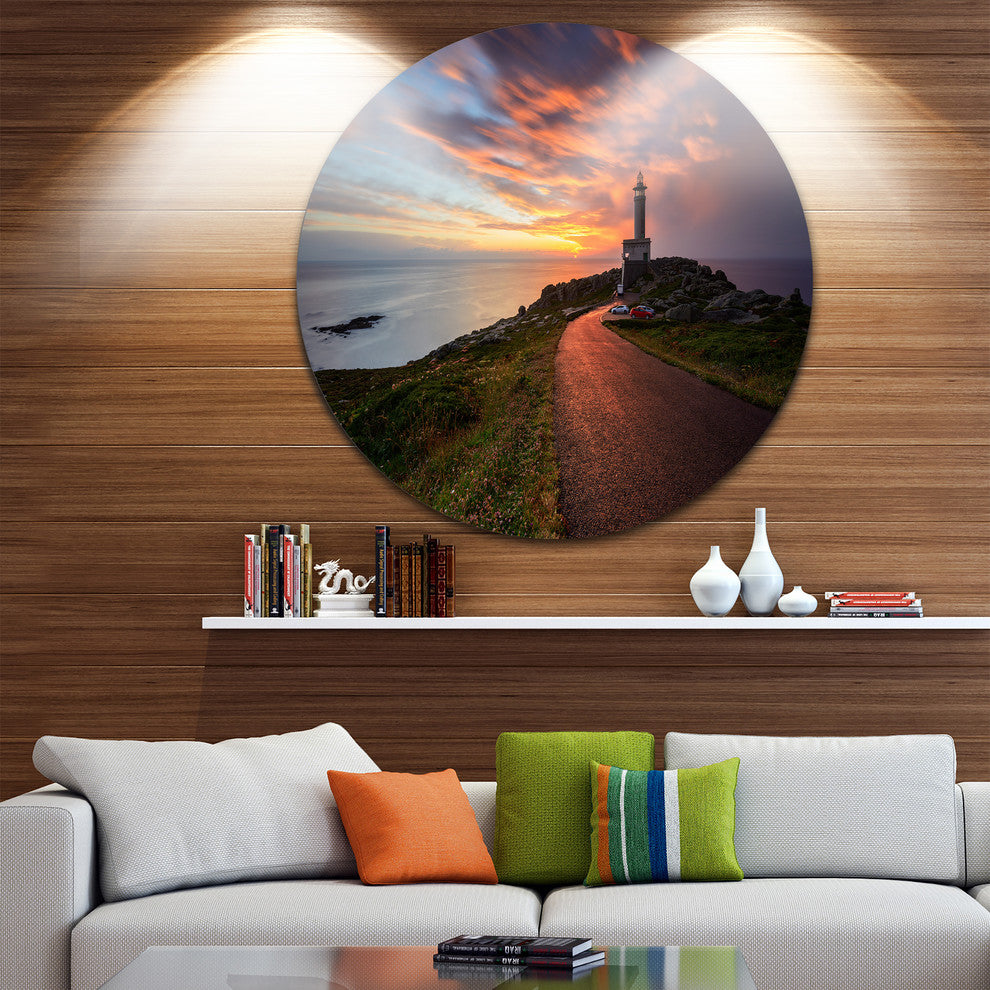 Punta Nariga Lighthouse Spain, Seashore Photo Disc Metal Wall Art, 36"