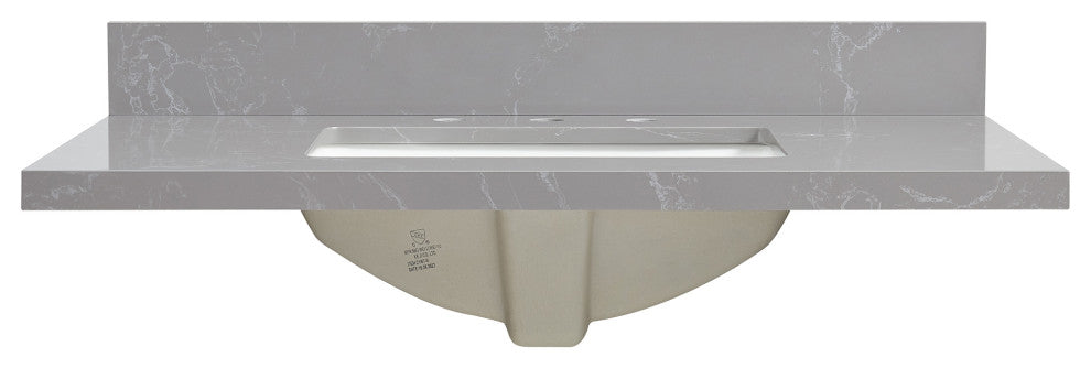 Jaen Composite Stone Vanity Top With Ceramic Sink, Reticulated Gray, 37"