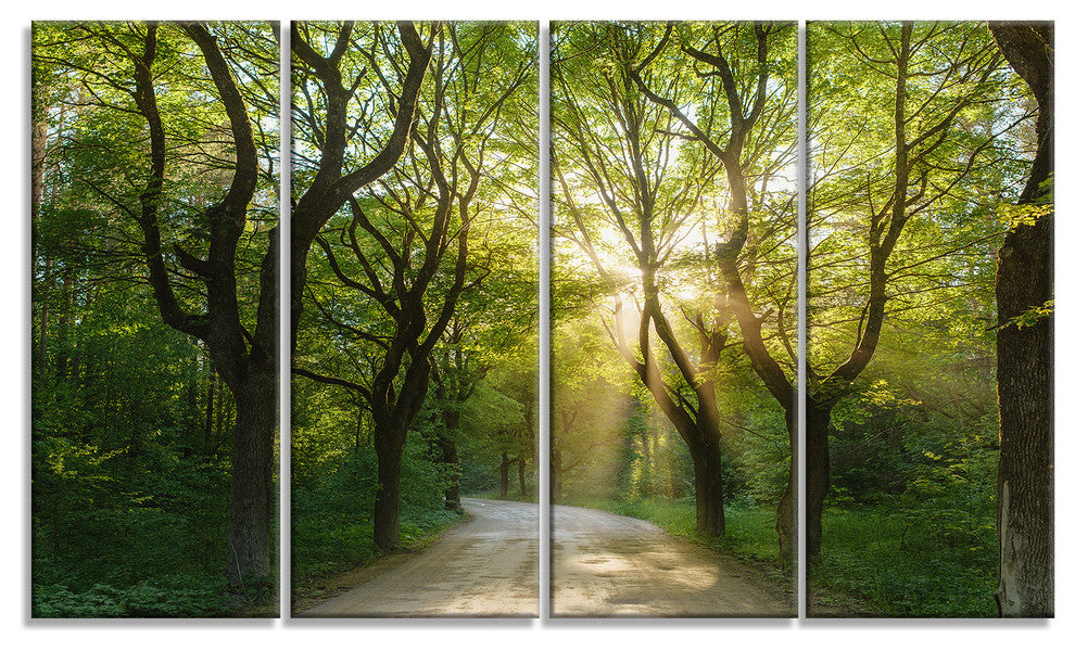 Evening in Green Forest, Landscape Canvas Art Print, 48"x28", 4 Panels
