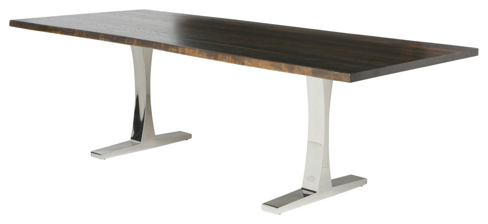 Toulouse 78-Inch Dining Table In Seared Oak And Stainless Steel Base