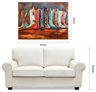 "Cowboy's Boots" Mixed Media Iron Hand Painted Dimensional Wall Art