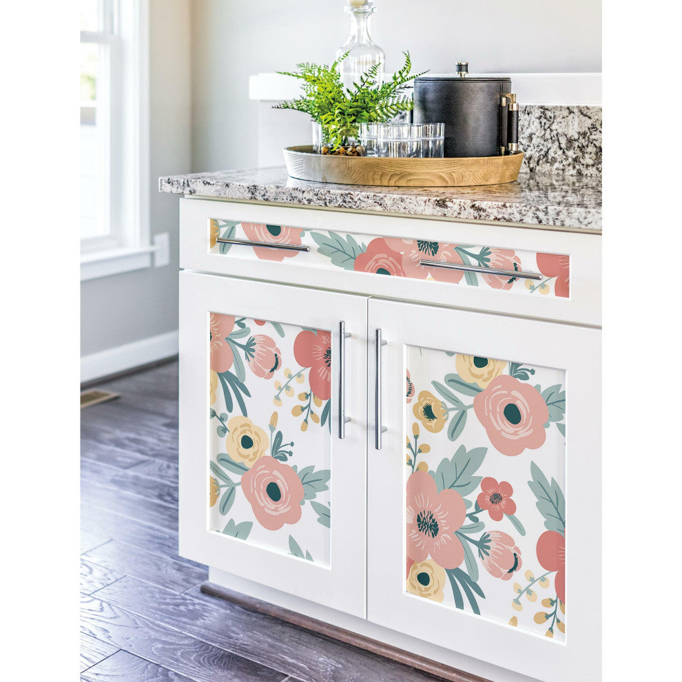 Poppy Floral Peel and Stick Wallpaper, White and Pink