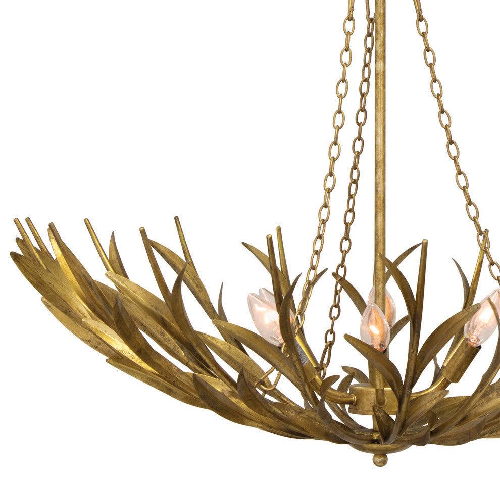 Regina Andrew River Reed Basin Chandelier, Antique Gold Leaf, Gold