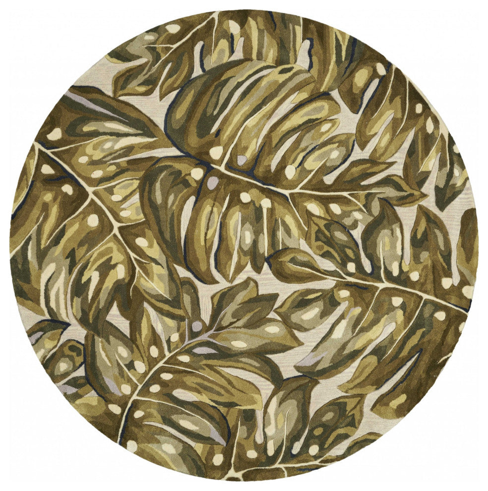 HomeRoots 5' Round Wool Green Area Rug